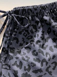 Comfortcana Plus Size Women Casual Leopard Print Straight Leg Pants For Winter - Dark Grey - View 3
