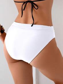 SHEIN Swim Đáy Bikini tam giác cạp chéo màu trơn màu trắng - trắng - Xem 2