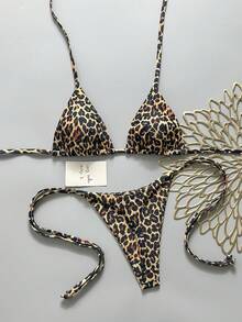 SHEIN Swim Vcay Women's Sexy Leopard Print Halter Tie Bikini Set For Beach Vacation - Multicolor - View 7