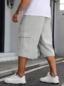 Manfinity Homme Pantalones casuales de 3/4 para hombre de talla grande, de unicolor con cordón en la cintura, para primavera/verano - Blanco - Ver 2