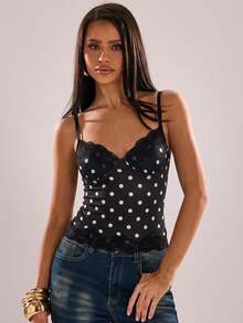 SHEIN BAE Áo hai dây phối ren hoa nhiệt đới và họa tiết da báo màu nâu, áo croptop ôm sát họa tiết da báo, thích hợp cho những buổi đi chơi thường ngày, tạo vẻ ngoài gợi cảm, các lễ hội âm nhạc, tiệc tùng, đi biển. - màu đen - Xem 4