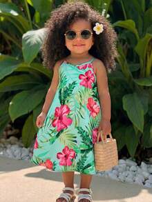 SHEIN Baby Girl Colorful Striped Pattern Loose Sleeveless Dress, Lightweight For Summer Vacation - Multicolor - View 3