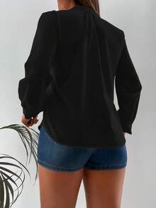 Camisa de manga larga con estampado de cristales, informal y cómoda para ir al trabajo - Negro - Ver 2