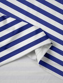 Manfinity Plus Size Men's Striped Print Embroidered Casual Short Sleeve T-Shirt, Summer - Multicolor - View 4