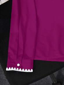 SHEIN LUNE Plus Size Women Contrast Color Single-Breasted Long Sleeve Shirt - Purple - View 4