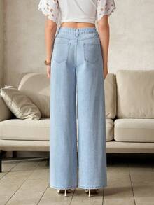 Selenza Women's Pearl Embellished, Sequin, Sheer Denim Jeans - Blue - View 5