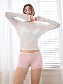 Ocili 100% Cotton Textured Comfortable Women's Boyshort Panties, INS Casual Y2K Easy Comfort Chic Autumn - Coral Pink - View 2