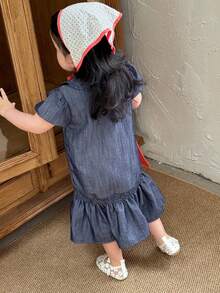 Toddler Girls' Casual Denim Collared Short Sleeve Top - Blue - View 2