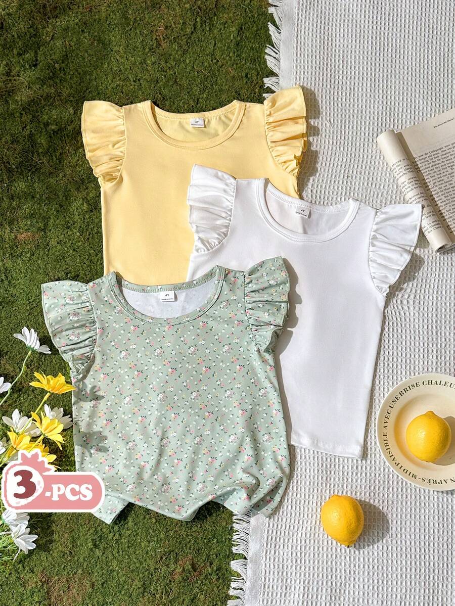 Vintaside Kids Bộ 3 áo thun ngắn tay cổ tròn nhiều màu sắc dành cho nữ sinh mùa xuân/hè. Gồm ba gam màu: xanh lá đậu tươi họa tiết hoa, vàng kem dịu nhẹ và trắng tinh khiết. Kiểu dáng đa năng, ngọt ngào, đơn giản và thoải mái. Được làm từ vải dệt kim, dáng rộng rãi. Nhiều lựa chọn màu sắc cho phép phối đồ theo nhiều phong cách khác nhau. Thích hợp cho mặc thường ngày, tập thể dục nhẹ, dự tiệc sinh nhật hoặc các hoạt động ở trường. - Nhiều màu - Xem 1