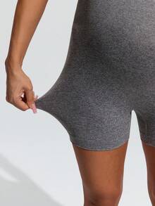 SHEIN Pregnant Women Solid Color Casual Everyday Maternity Sports Romper,Word Cup - Grey - View 9