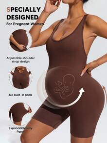 SHEIN Conjunto de camiseta y pantalones cortos de unicolor para maternidad - Marrón - Ver 4