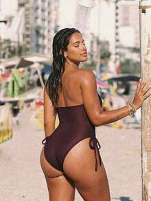 Swim Vcay Traje de baño de una pieza de vacaciones casual y de moda para tallas grandes - Marrón - Ver 2