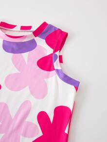 Vestido sin mangas con estampado floral y bajo asimétrico para niña preadolescente - Rosa Fucsia - Ver 9