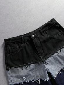 Manfinity Denimwave Unisex American Style Distressed Hem Denim Shorts Men Denim Patch Shorts - Multicolor - View 5