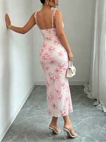 SHEIN Raffinéa Women's Elegant Butterfly Print Long Dress - Pink - View 2