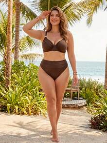 Swim Chiccia Bộ đồ bơi Tankini cỡ lớn dành cho nữ - Cà phê nâu - Xem 5