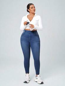 Flexra Plus Size Women Casual Everyday Wear Jeans With Pockets - Dark Wash - View 8