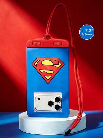 SUPERMAN X SHEIN 1 Cartoon Pattern Printed Waterproof Touch Screen Transparent Water Sports Mobile Phone Bag, Suitable For Rafting, Beach, Swimming, Boating, Kayaking, Hiking, Protect Mobile Phones, Cameras, Cash, Passports, Documents From Water, Sand, Snow, Dust, S Uperman