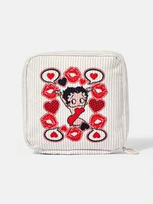 Betty Boop x SHEIN Betty Boop 主題化妝包，適用於多種場景，大容量、超輕量、耐用、多功能且實用，高美學價值，時尚風格，簡約休閒風、偽裝風、中性風、運動風、可愛風、卡通風，便攜且對比鮮明，透氣、耐用、可折疊、防塵收納，適合假期戶外工作辦公送禮、通勤、旅行、度假，年輕女性與上班族的選擇 - 白色 - 查看 5