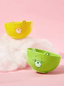 SHEIN X Care Bears 1个直径4.7英寸/12厘米的可爱卡通图案麦片碗，14.2盎司/420毫升深汤碗，陶瓷甜点碗，适用于沙拉、意面、燕麦片、拉面，可用于微波炉和洗碗机，情人节礼物 - 綠色 - 查看 2