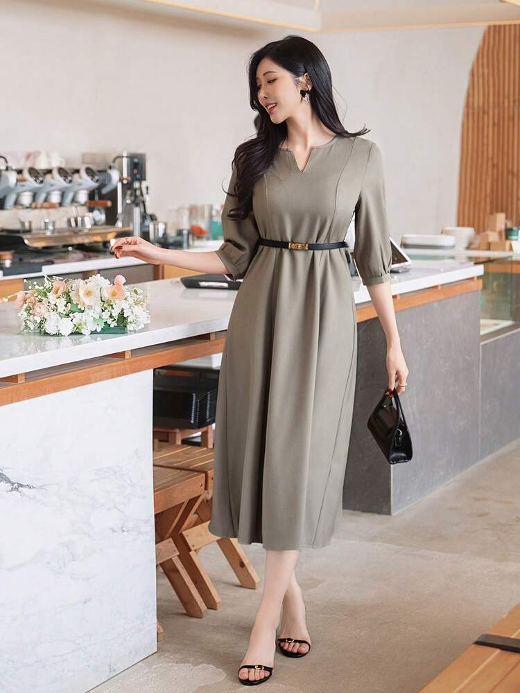 Khaki Green,Autumn,Elegent,Office Spring/Summer Long Dress,Suitable For Valentine's Day,Wedding,Banquet,Party,Formal Occasion,Slim Fit,Waist Cinched