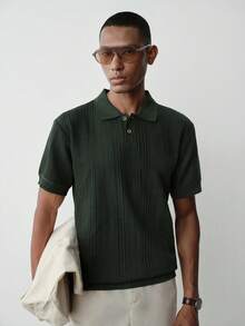 MENRIVO 男式纯色短袖休闲高领针织上衣 - 綠色 - 查看 3