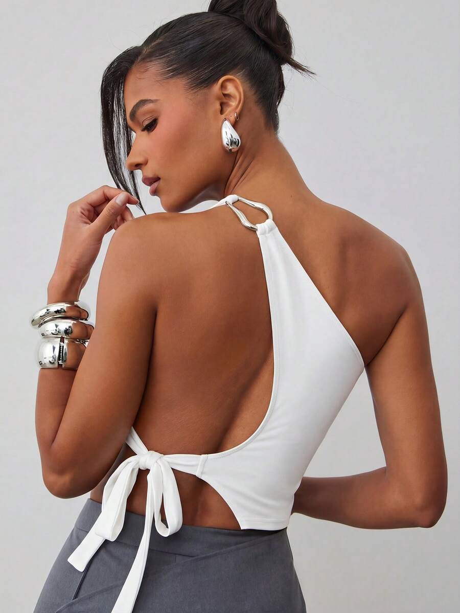 Hauture Blusa con diseño asimétrico y espalda descubierta - Blanco - Ver 1