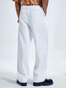 NobleFwd Men's Solid Color Simple Daily Casual Pockets White Denim Jeans, Men Pants - Beige - View 2