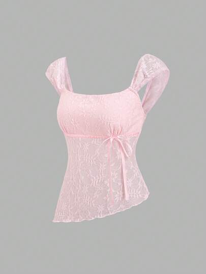 Sweetra Áo không tay kiểu Pháp thanh lịch, dịu dàng và ngọt ngào, chất liệu ren tinh tế, thiết kế buộc dây, đa năng cho kỳ nghỉ, thường ngày và công sở.