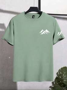 NEOREFINED Camiseta de manga corta con cuello redondo y estampado de montañas en verde para hombre, de verano - Verde - Ver 3