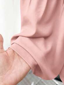 GlowEve CURVE Plus Size Women Solid Color Patchwork Ruffle Hem Loose Blouse - Pink - View 7