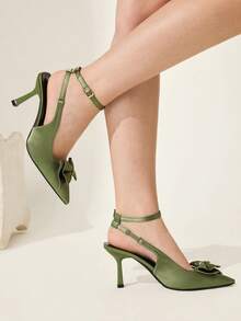 CUCCOO CHICEST Damenschuhe mit doppelter dreidimensionaler Schleife, spitzer Zehenpartie, Knöchelriemen, Stiletto-Absatz, elegant, romantisch, süß, grün, High-Heel-Schuhe für Dates, Nachmittagstee und Pendeln - Grün - Übersicht 7