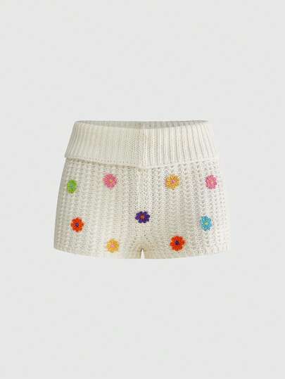 ROMWE Fairycore Suéter y pantalones con decoración floral linda, estilo de vacaciones para mujer