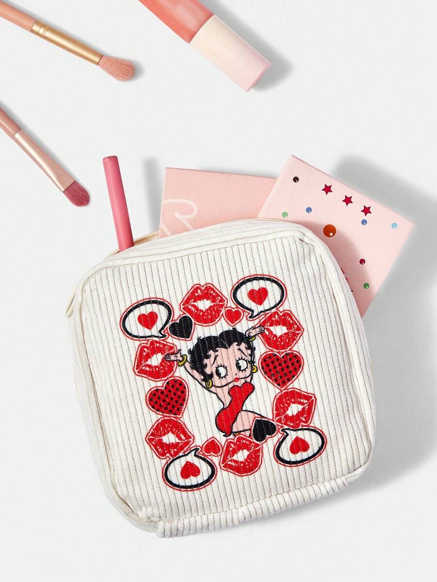 Betty Boop x SHEIN Betty Boop 主題化妝包,適用於多種場景,大容量、超輕量、耐用、多功能且實用,高美學價值,時尚風格,簡約休閒風、偽裝風、中性風、運動風、可愛風、卡通風,便攜且對比鮮明,透氣、耐用、可折疊、防塵收納,適合假期戶外工作辦公送禮、通勤、旅行、度假,年輕女性與上班族的選擇 - 白色 - 查看 1