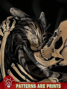 Attitoon 母亲节休闲简约骷髅猫音乐节图案宽松大码吊带背心，适合夏季度假 - 黑色 - 查看 2