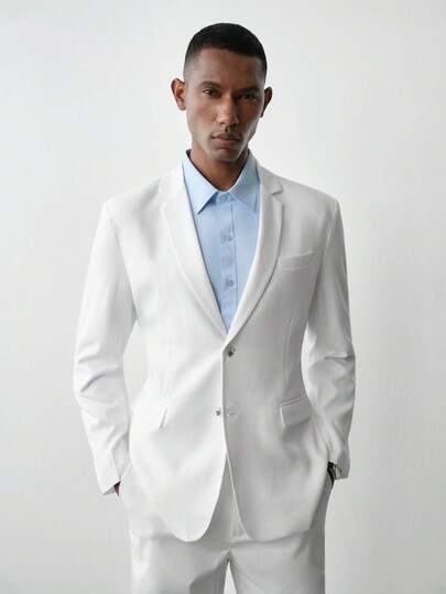 MENRIVO 男士纯色商务通勤西装外套男士结婚西装白色男士西装男士休闲西装