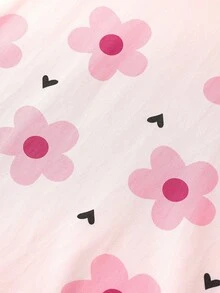 Tween Girl Cute Floral Print Loose Short Sleeve Nightgown - Pink - View 4