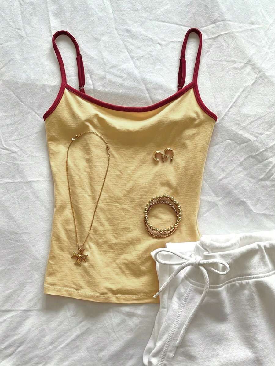 Áo camisole nữ phối màu tương phản, kiểu dáng thường ngày, đa năng. - Màu vàng - Xem 1