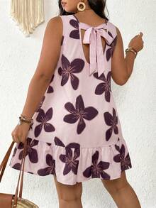 SHEIN Frenchy Plus Size Women Floral Print Backless Sleeveless Dress - Pink - View 1
