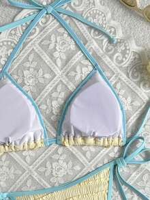 Swim Mod Bộ bikini hai mảnh buộc cổ và quần tam giác gợi cảm dành cho nữ, thích hợp mặc đi biển mùa hè. - Màu vàng - Xem 4