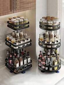 1 Buah Rak Bumbu Dapur Berputar 360°, Organizer Bumbu Plastik untuk Minyak, Garam, Saus, Cuka, Meja Putar Multifungsi 1/2/3 Tingkat dengan Pengisap & Baki Stabil, Penyimpanan Meja untuk Dapur, Kamar Mandi, Rumah, Hanya Tersedia Warna Hitam - MultiWarna - View 1
