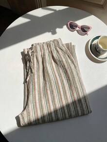 Comfortcana Green Women's Striped Casual Pants - Green - View 6