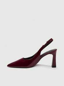 CUCCOO BIZCHIC Women Shoes Women's High-Heeled Shoes Spring And Summer New Dating Versatile Pointed Thick Heel 8 Cm Temperament Elegant Glossy PU Solid Color Low Vamp Back Strap Workplace Daily Shopping Party Comfortable Height Increase - Burgundy - View 8