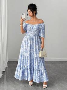 Elenzga Robe d'été élégante en tissu tressé pour femmes grandes tailles, manches courtes, décontractée, idéale pour les vacances à la plage - Bleu et Blanc - Voir 7