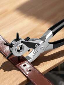 1 pieza Herramienta multifunción para perforar cinturones, Herramienta perforadora de cuero de 8.5" de alta resistencia con 6 tamaños giratorios para perforar manualmente cinturones, correas de relojes, correas, collares de perro, sillas de montar, zapatos, tela, proyectos de bricolaje en el hogar o artesanía. Regalo navideño - Negro - Ver 5