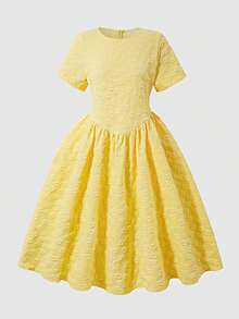 Girls' White Mesh Floral Embroidered Dress, Spring/Summer, Flower Girl Dress For Wedding, Birthday Party, Polyester Non-Stretch Lightweight Mid-Length Short Sleeve Dress - Yellow - View 6