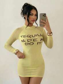 Swim SXY Ladies' New Sexy Semi-Transparent Printed Long-Sleeved Dress, Net-Silk Printed, YK2 Cool Girl Style. - Yellow - View 3