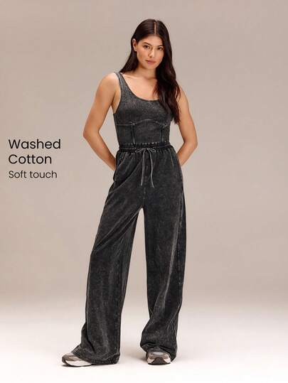 GLOWMODE Bộ jumpsuit liền thân dáng corset Sunny Strut ống thẳng, eo chun co giãn, dây rút điều chỉnh được, thích hợp mặc hàng ngày.
