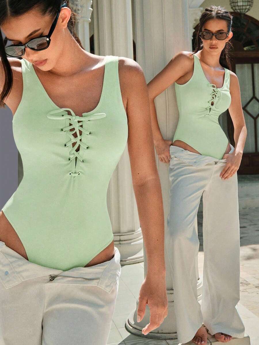 Fluxe Áo liền thân nữ màu trơn, thiết kế buộc dây, kiểu dáng thường ngày, đa năng.