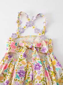 Emery Rose Kids Emery Rose Kids 少女碎花荷叶边度假连衣裙，女童碎花褶皱短裙，后背交叉花朵绑带和蝴蝶结，适合夏季，可作花童礼服、少女连衣裙、青少年碎花连衣裙、年轻女士连衣裙、碎花连衣裙。 - 紫色 - 查看 6